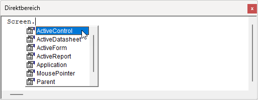 Eigenschaften der Screen-Klasse