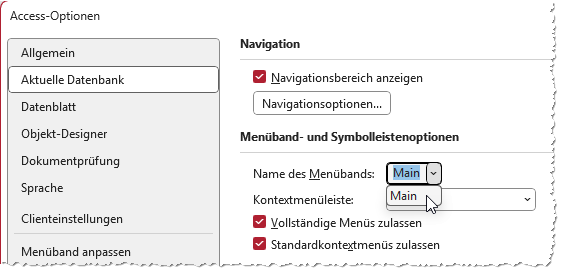 Ribbondefinition festlegen, die beim Start angewendet wird