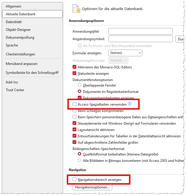 Deaktivieren weiterer Eigenschaften