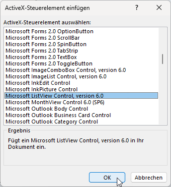 Auswahl des ListView-Steuerelements