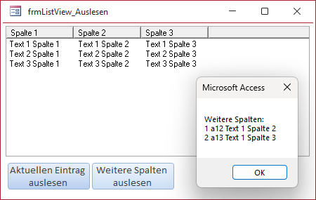 Weitere Spalten des markierten Eintrags auslesen