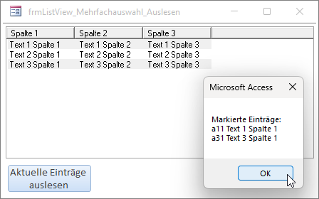 Ausgabe der Einträge einer Mehrfachauswahl