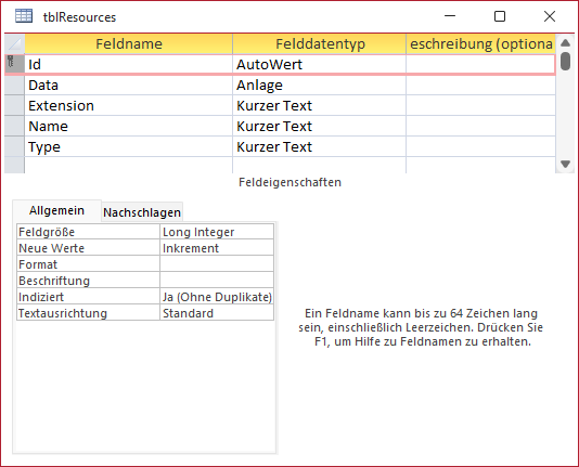 Tabelle zum Speichern der Icons
